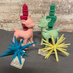 NWT 2024 Target bullseye Holiday Ornament Set with Pink and Green Deer